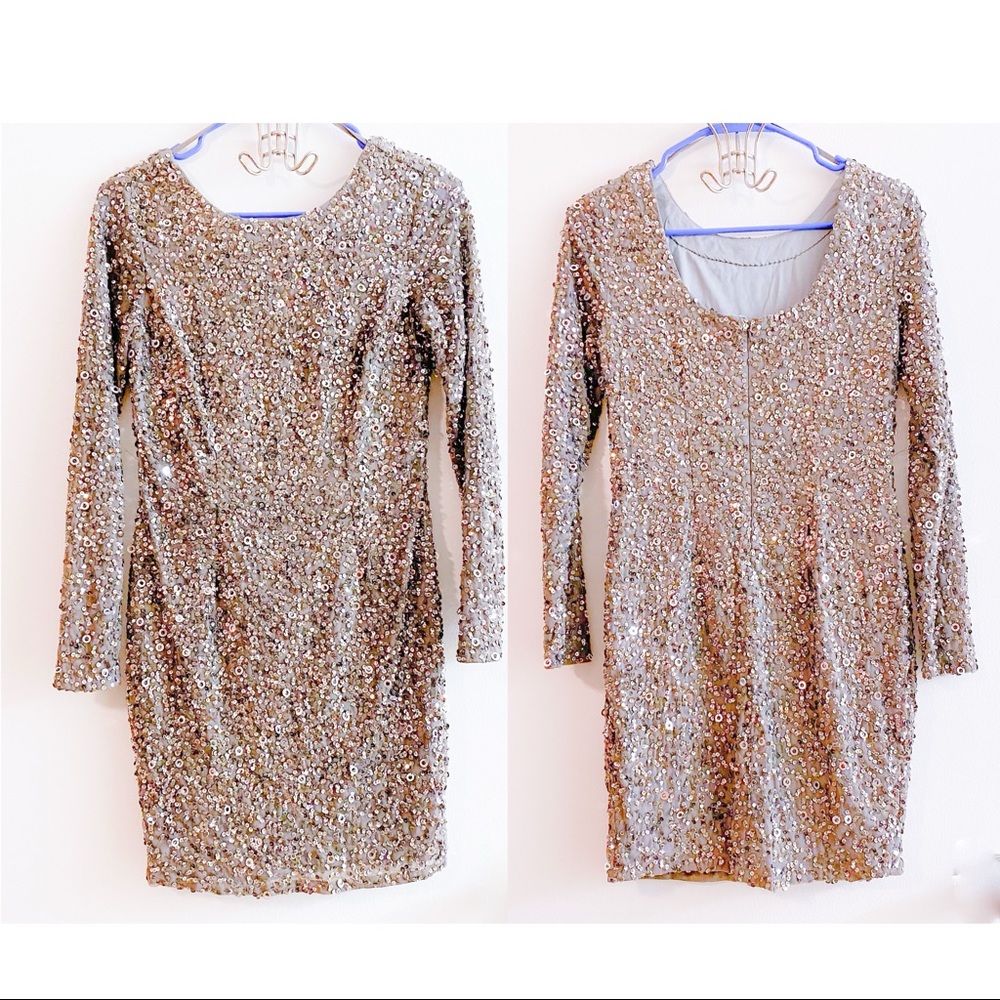 Pewter Adrianna Papell Sequin Cocktail Dress